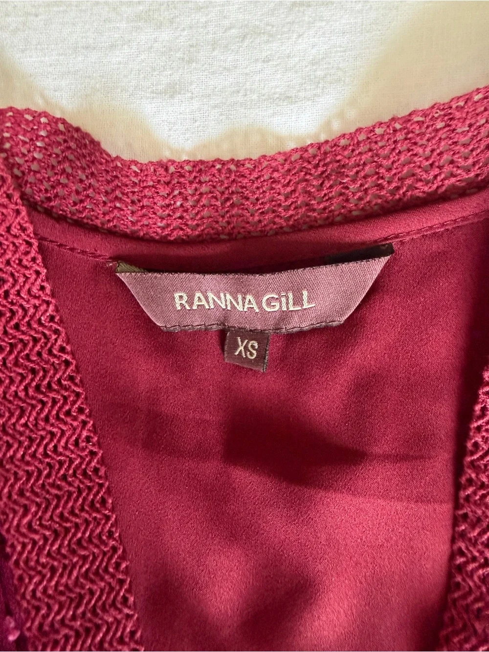 Ranna Gill Wine Red Lace-Trim V-Neck Mini Dress